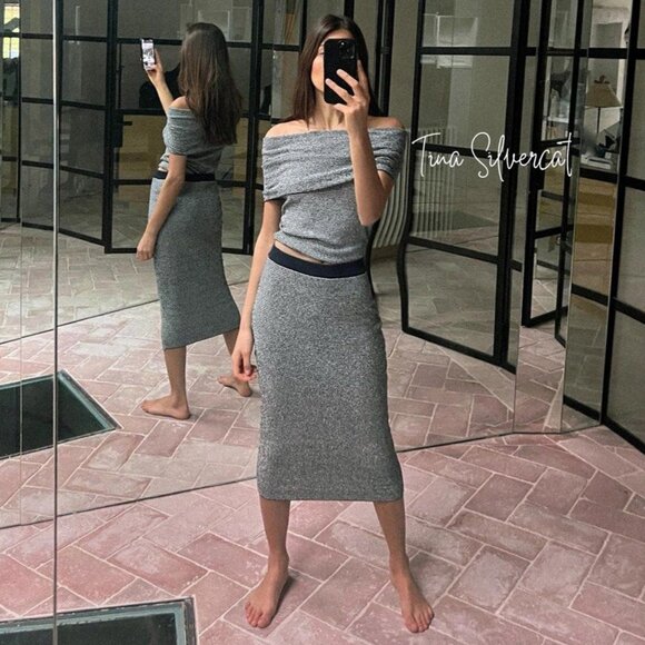BLOGGER'S FAVE! Zara 2 Piece Knit Pencil Skirt And Off Shoulder Knit Top Set NWT - Picture 1 of 11